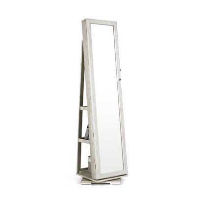 360° Rotatable 2-in-1 Lockable Jewelry Cabinet with Full-Length Mirror-Brown