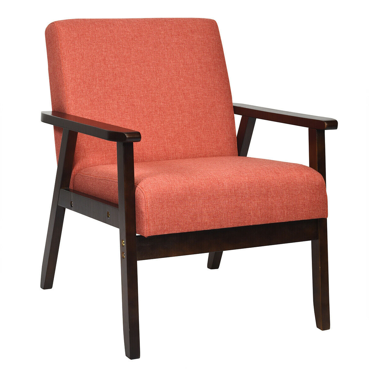 Solid Rubber Wood Fabric Accent Armchair-Gray