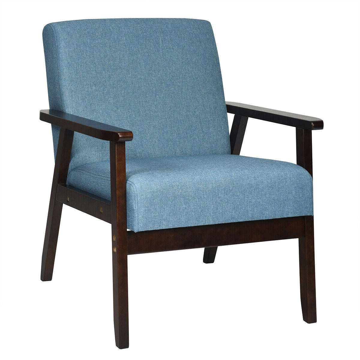 Solid Rubber Wood Fabric Accent Armchair-Gray