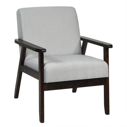 Solid Rubber Wood Fabric Accent Armchair-Gray