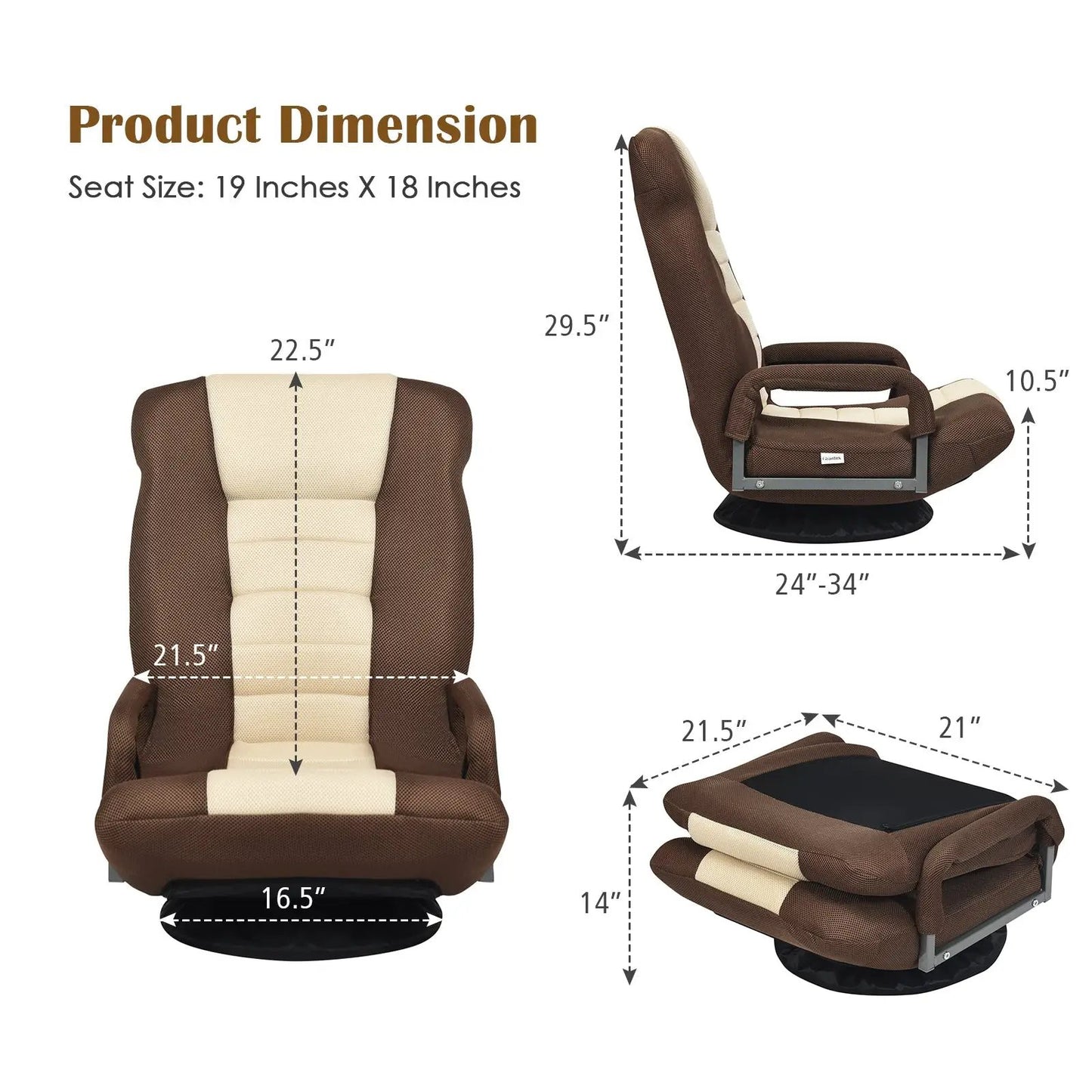 360-Degree Swivel Gaming Floor Chair Backrest