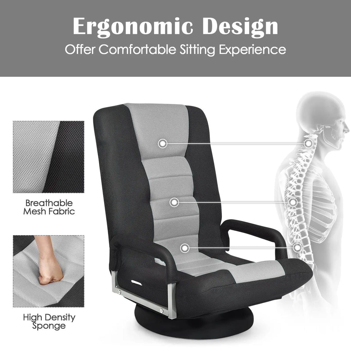 360-Degree Swivel Gaming Floor Chair Backrest