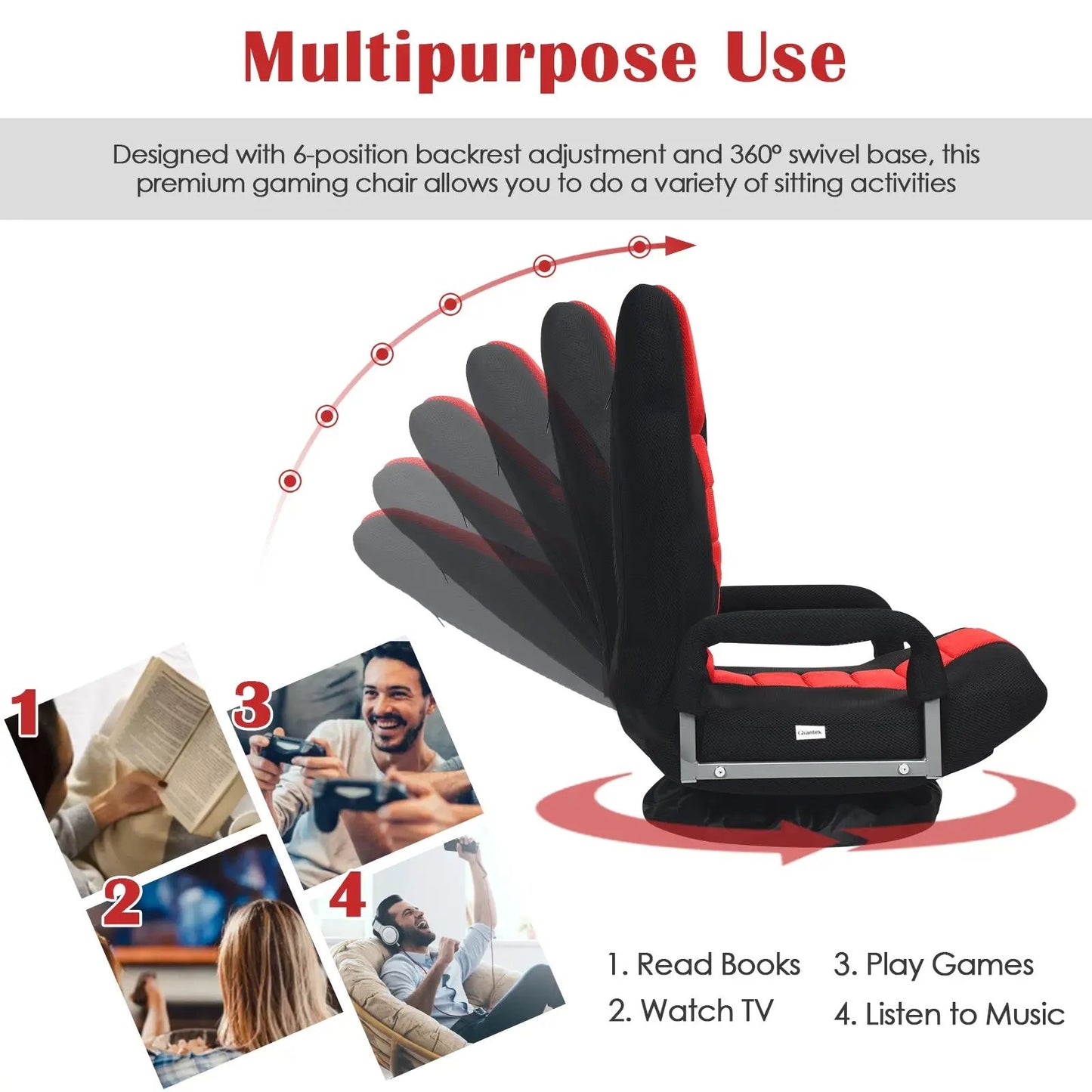 360-Degree Swivel Gaming Floor Chair Backrest