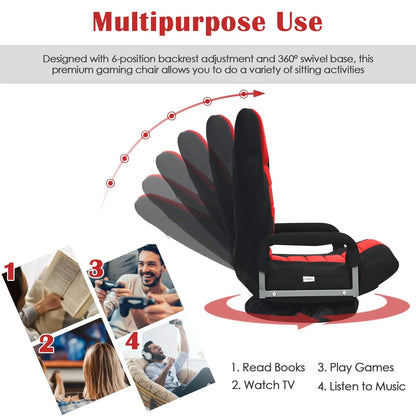360-Degree Swivel Gaming Floor Chair Backrest