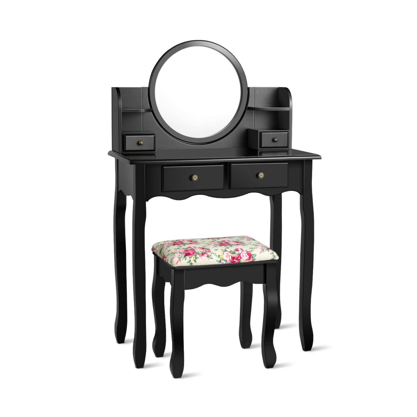 Tocador de maquillaje para niñas con cajones y espejo ovalado - Negro