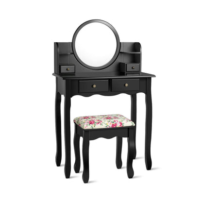 Tocador de maquillaje para niñas con cajones y espejo ovalado - Negro