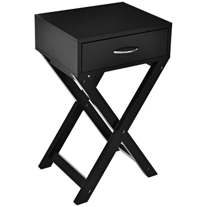 Mesa Auxiliar de Sofá de Diseño con Cajón en Forma de X para Sala de Estar o Dormitorio - Negro
