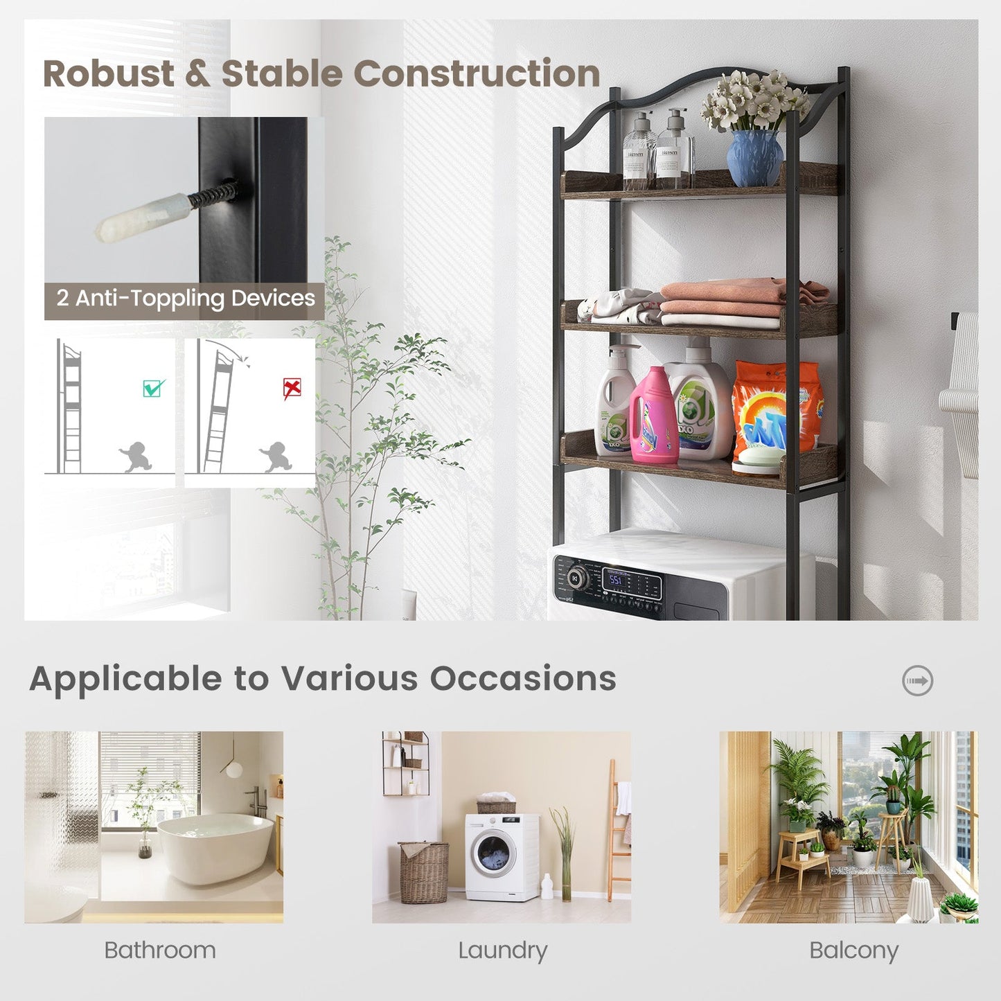 3-Tier Over-The-Toilet Bathroom Spacesaver Storage Rack