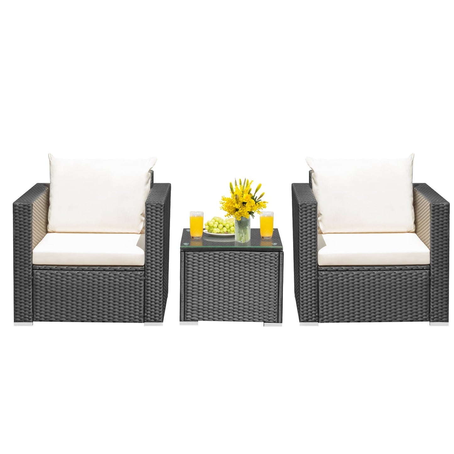 3 Pieces Patio Wicker Conversation Set with Cushion-Turquoise