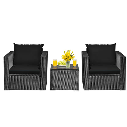 3 Pieces Patio Wicker Conversation Set with Cushion-Turquoise