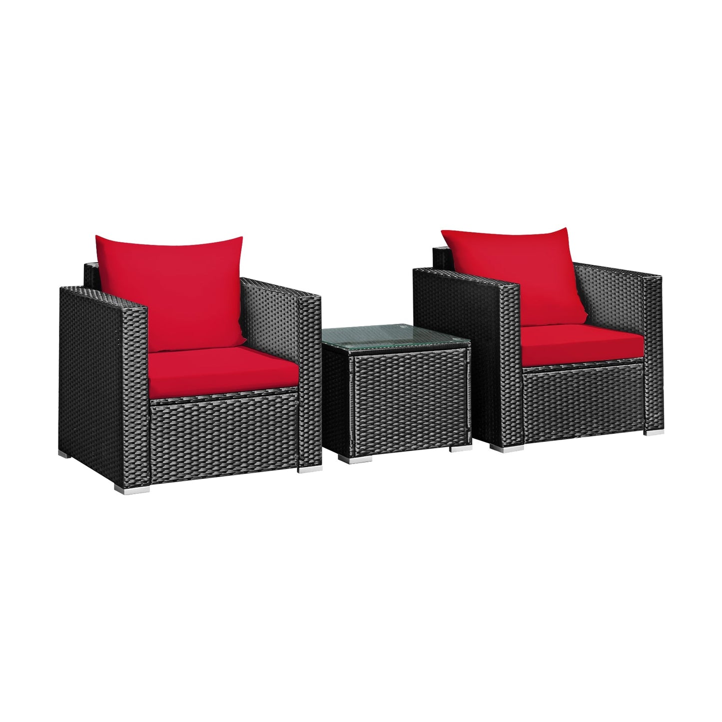 3 Pieces Patio Wicker Conversation Set with Cushion-Turquoise