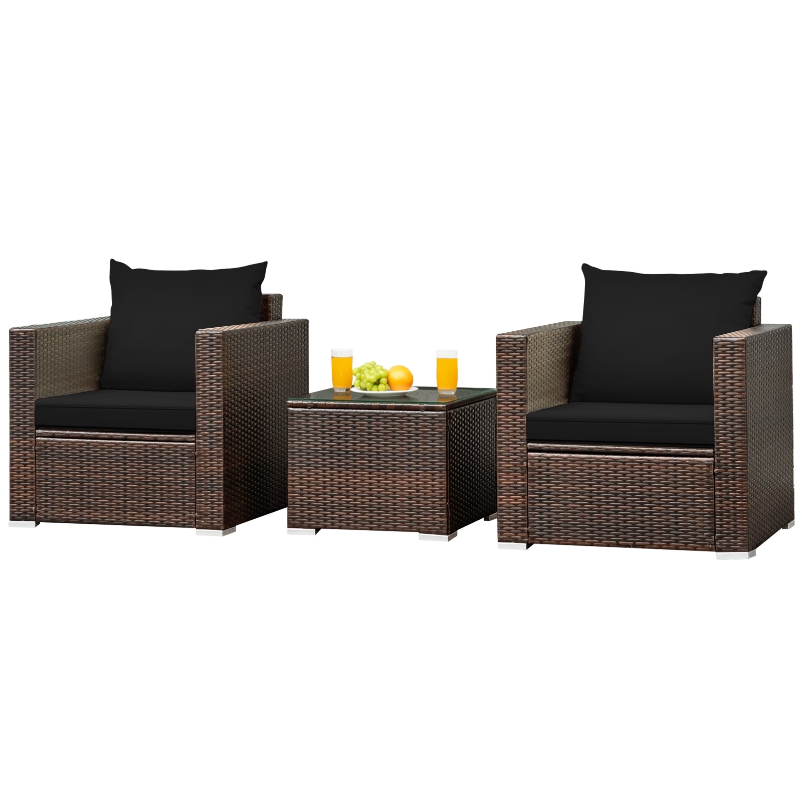 3 Pcs Patio Conversation Rattan Furniture Set with Cushion-Black - Tampa Home & Garden Store