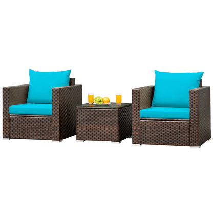 3 Pcs Patio Conversation Rattan Furniture Set with Cushion-Black - Tampa Home & Garden Store