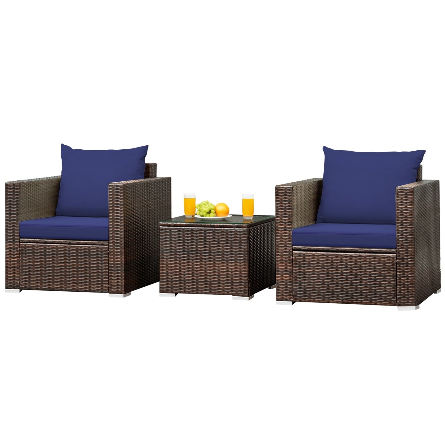 3 Pcs Patio Conversation Rattan Furniture Set with Cushion-Black - Tampa Home & Garden Store
