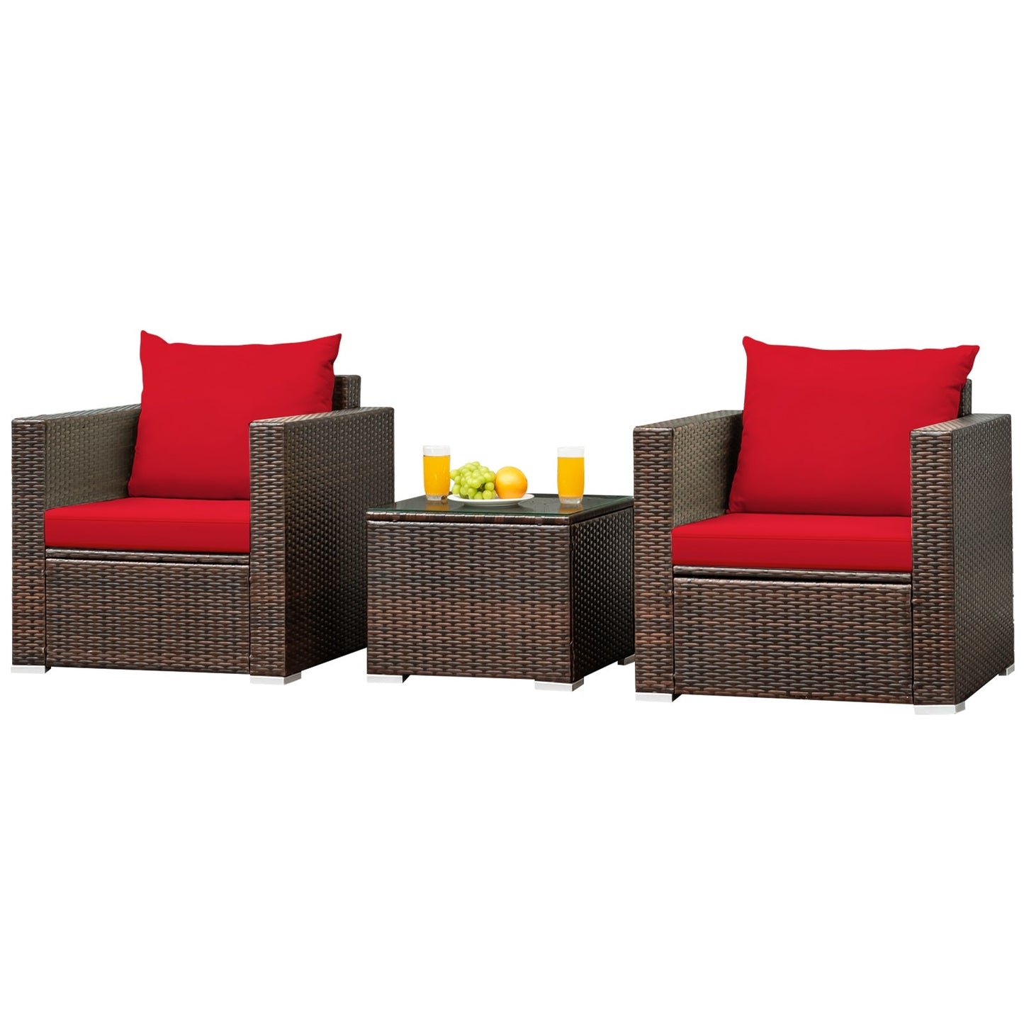 3 Pcs Patio Conversation Rattan Furniture Set with Cushion-Black - Tampa Home & Garden Store