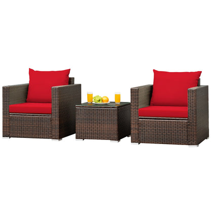 3 Pcs Patio Conversation Rattan Furniture Set with Cushion-Black - Tampa Home & Garden Store