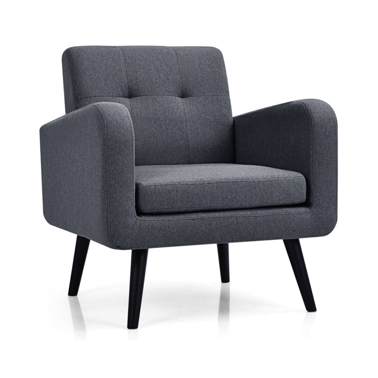 Sillón decorativo moderno y cómodo con patas de madera de caucho - Gris