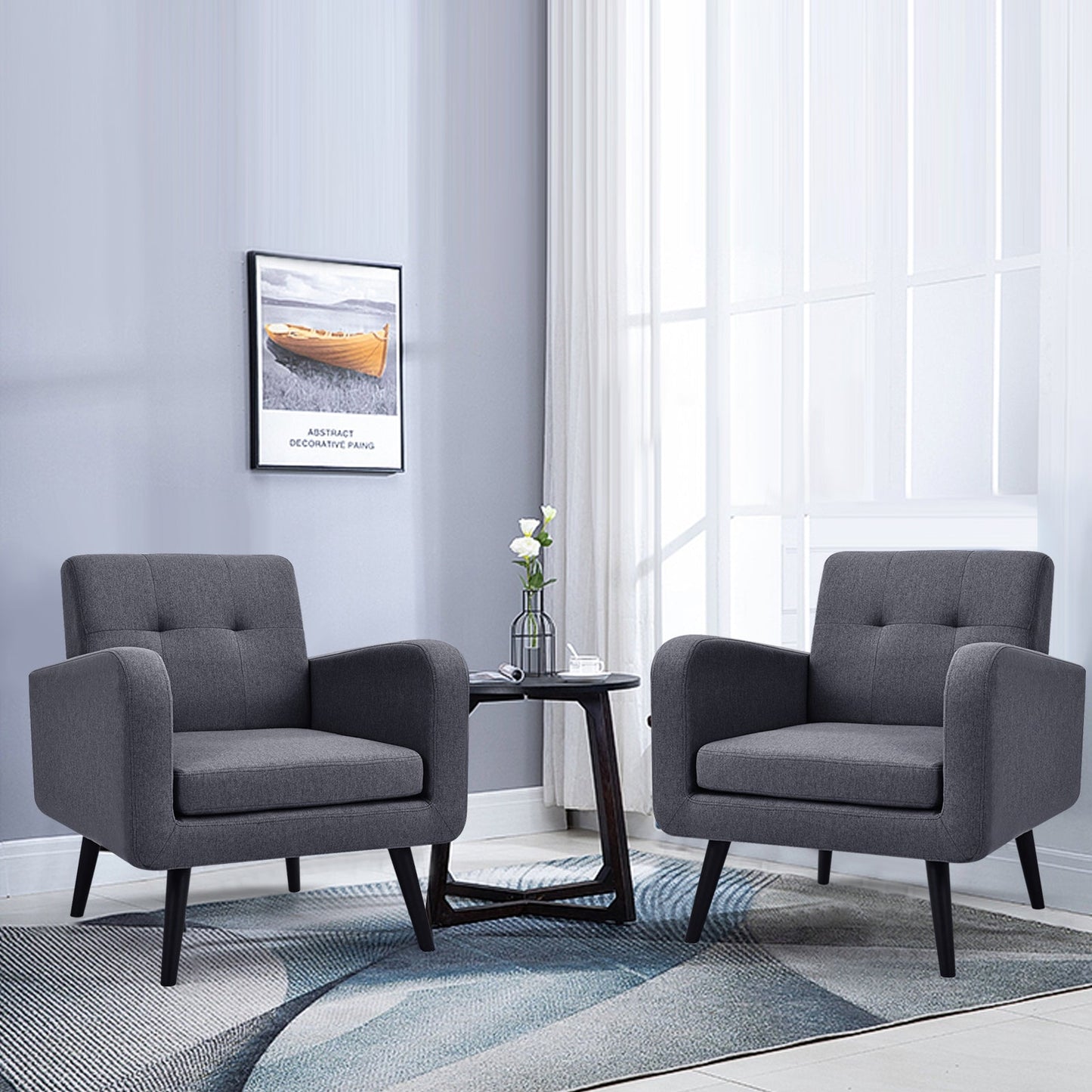 Sillón decorativo moderno y cómodo con patas de madera de caucho - Gris