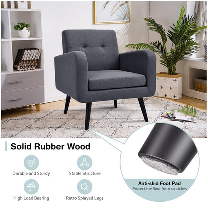 Sillón decorativo moderno y cómodo con patas de madera de caucho - Gris