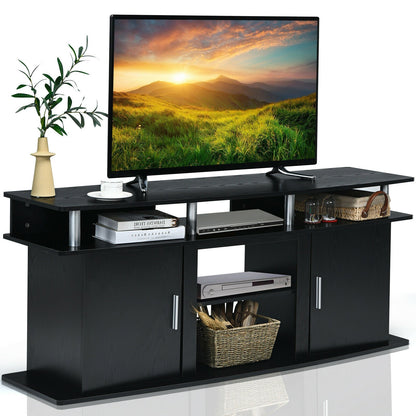 63 Inch TV Entertainment Console Center with 2 Cabinets-Walnut