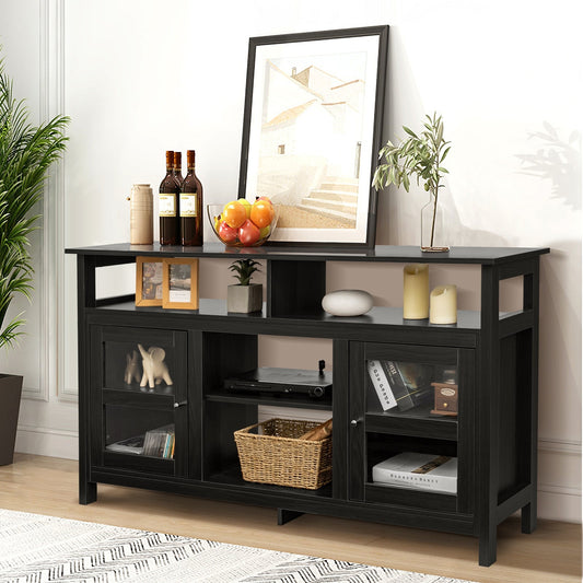 58 Inch TV Stand Entertainment Console Center with 2 Cabinets-Black - Tampa Home & Garden Store