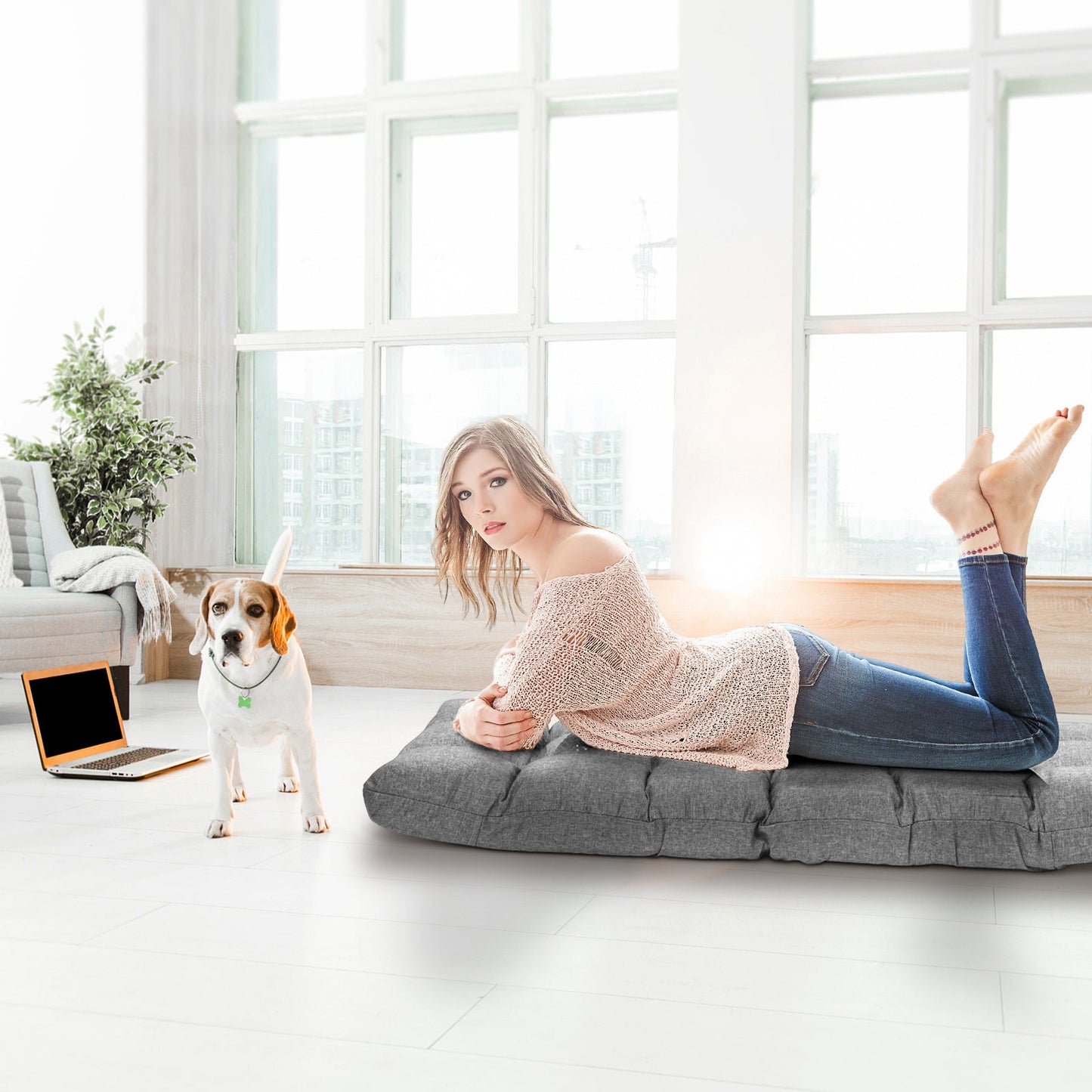 Sofá plegable reclinable para videojuegos con 14 posiciones - Gris