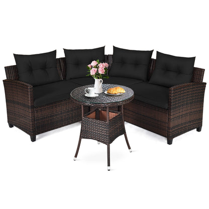 4 Pieces Outdoor Cushioned Rattan Furniture Set-Turquoise