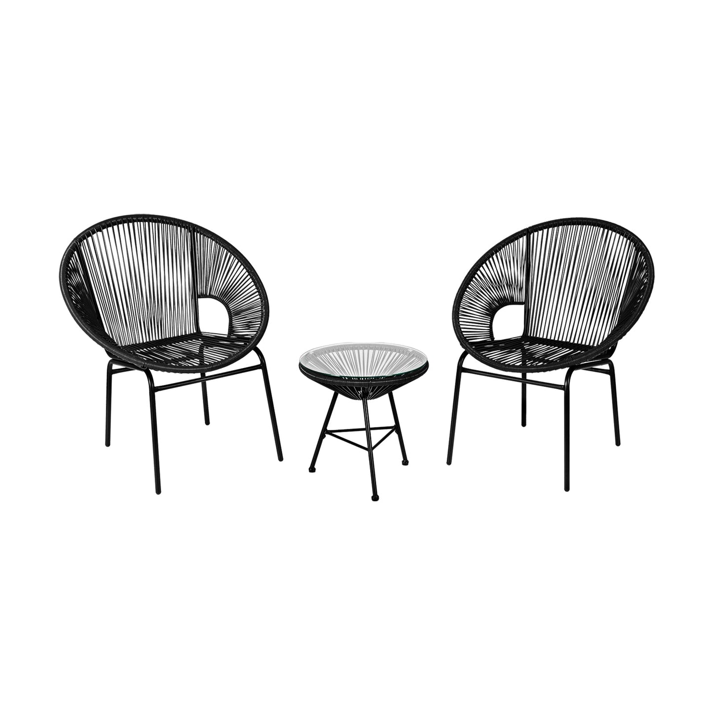 Juego de bistró de 3 piezas para patio, muebles Acapulco con mesa de cristal - gris