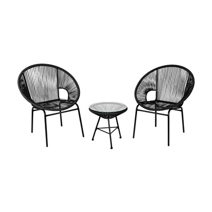 Juego de bistró de 3 piezas para patio, muebles Acapulco con mesa de cristal - gris