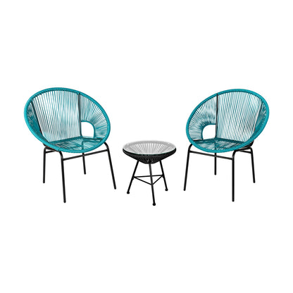 Juego de bistró de 3 piezas para patio, muebles Acapulco con mesa de cristal - gris