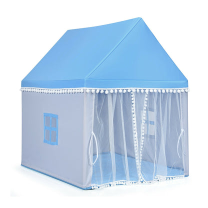 GemGear Kids Play Tent Large Playhouse Castle with Mat, blue pyramid roof and sheer drapes on Tampa Home & Garden Store