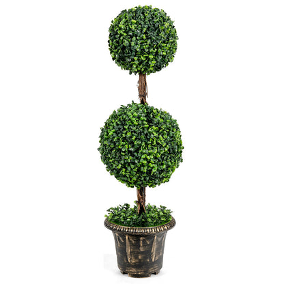 Árbol Artificial de Doble Bola de 36 Pulgadas con Protección UV para Interiores y Exteriores