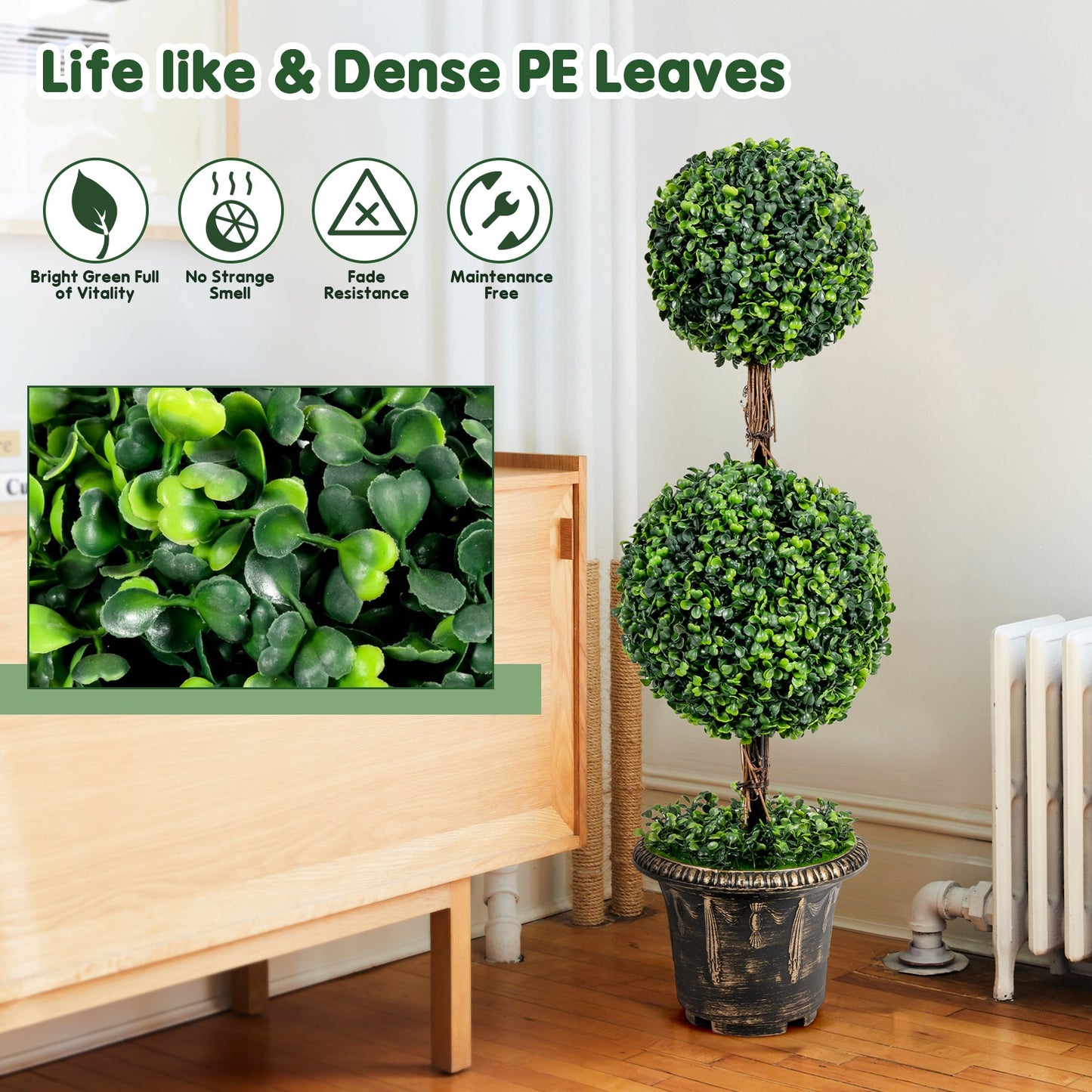 Árbol Artificial de Doble Bola de 36 Pulgadas con Protección UV para Interiores y Exteriores