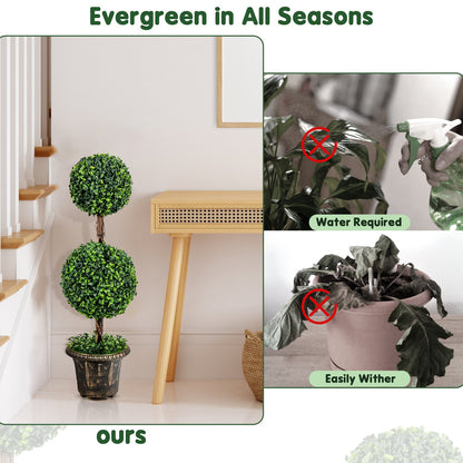 Árbol Artificial de Doble Bola de 36 Pulgadas con Protección UV para Interiores y Exteriores