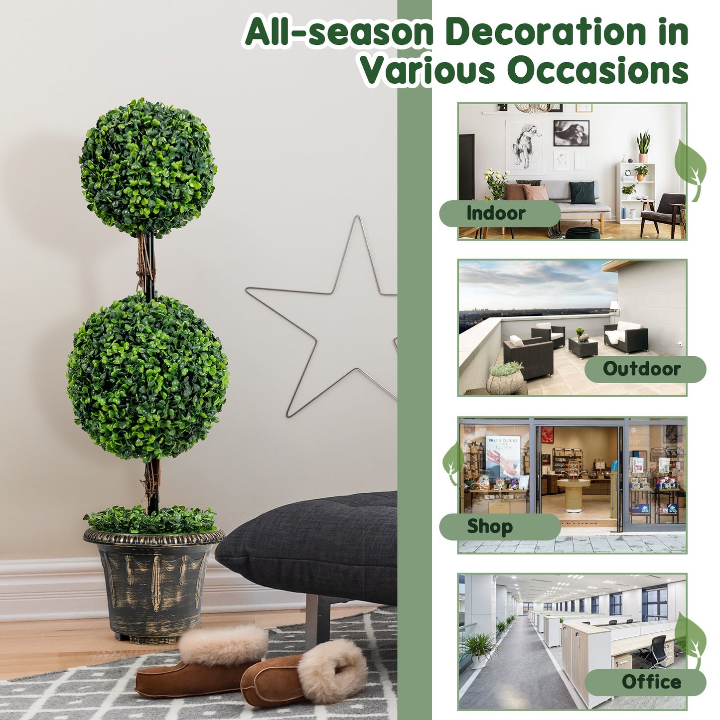 Árbol Artificial de Doble Bola de 36 Pulgadas con Protección UV para Interiores y Exteriores