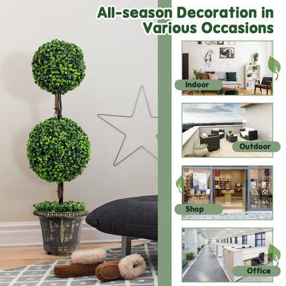 Árbol Artificial de Doble Bola de 36 Pulgadas con Protección UV para Interiores y Exteriores