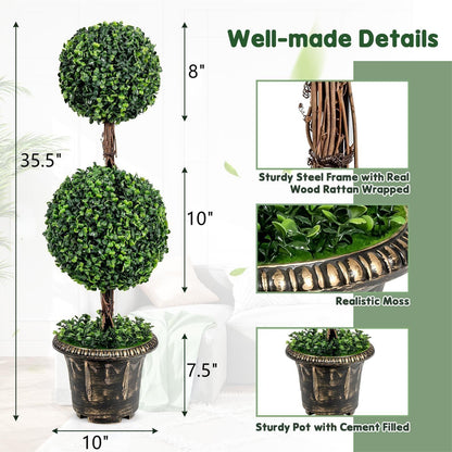 Árbol Artificial de Doble Bola de 36 Pulgadas con Protección UV para Interiores y Exteriores