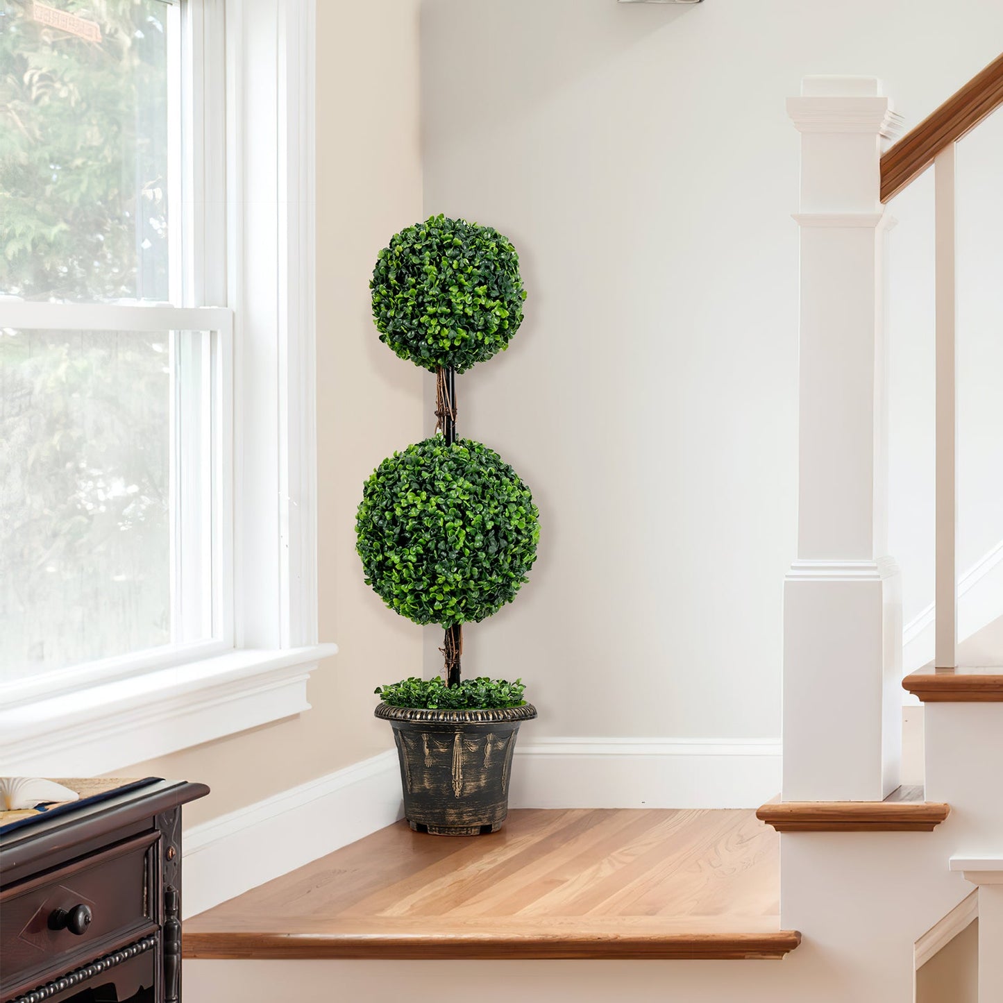 Árbol Artificial de Doble Bola de 36 Pulgadas con Protección UV para Interiores y Exteriores