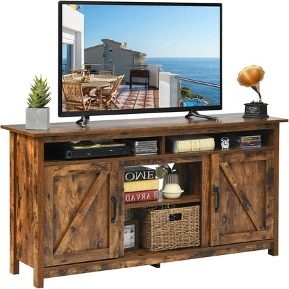 Mueble para TV Industrial de 60" con estantes y armarios, color marrón