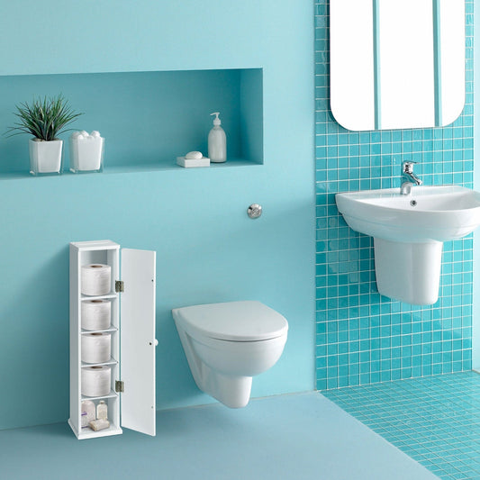 Free Standing Toilet Paper Holder with 4 Shelves and Top Slot for Bathroom-White - Tampa Home & Garden Store