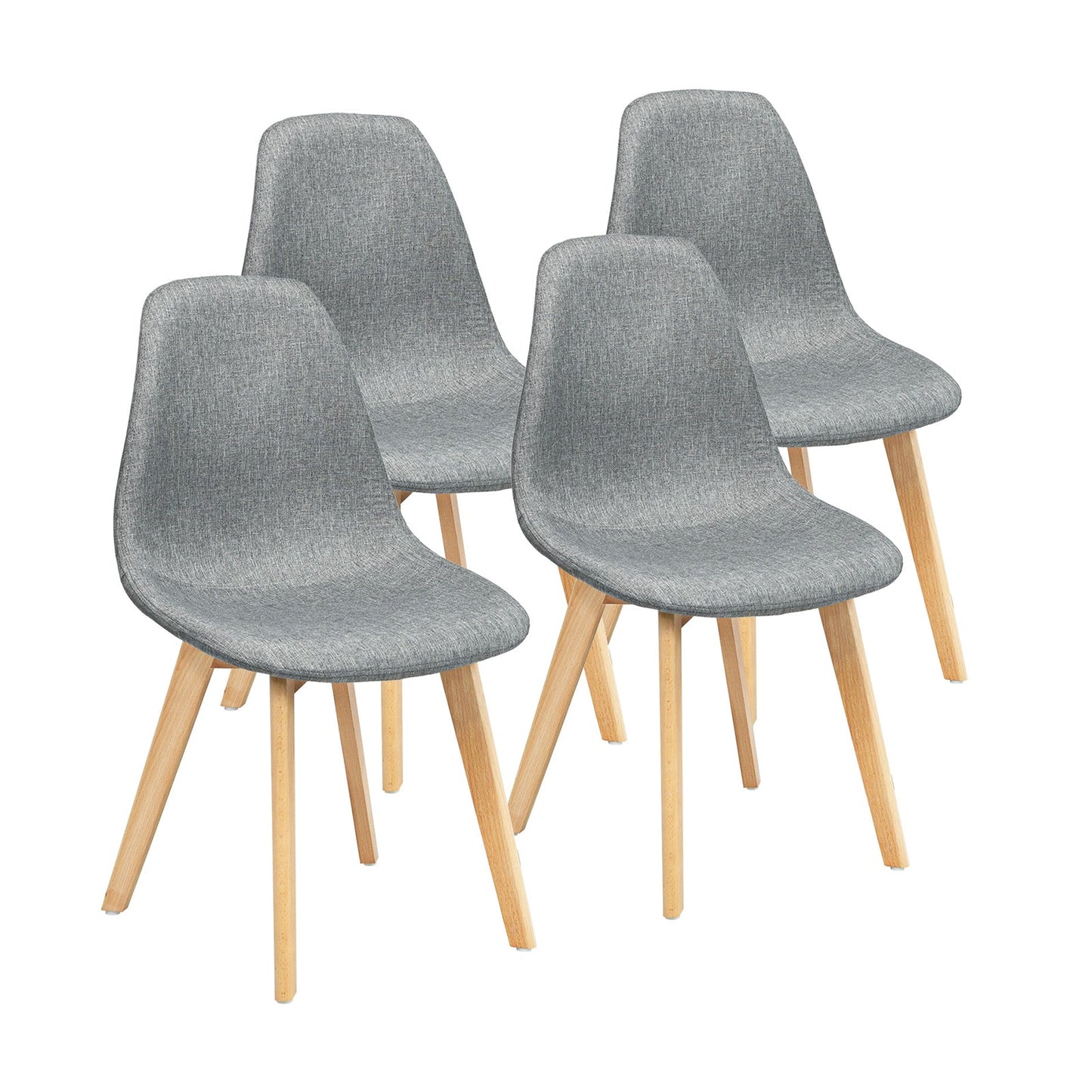 Juego de 4 sillas de comedor modernas con patas de madera y asiento acolchado de tela