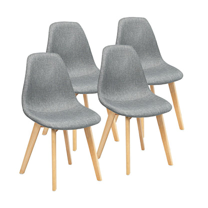 Juego de 4 sillas de comedor modernas con patas de madera y asiento acolchado de tela