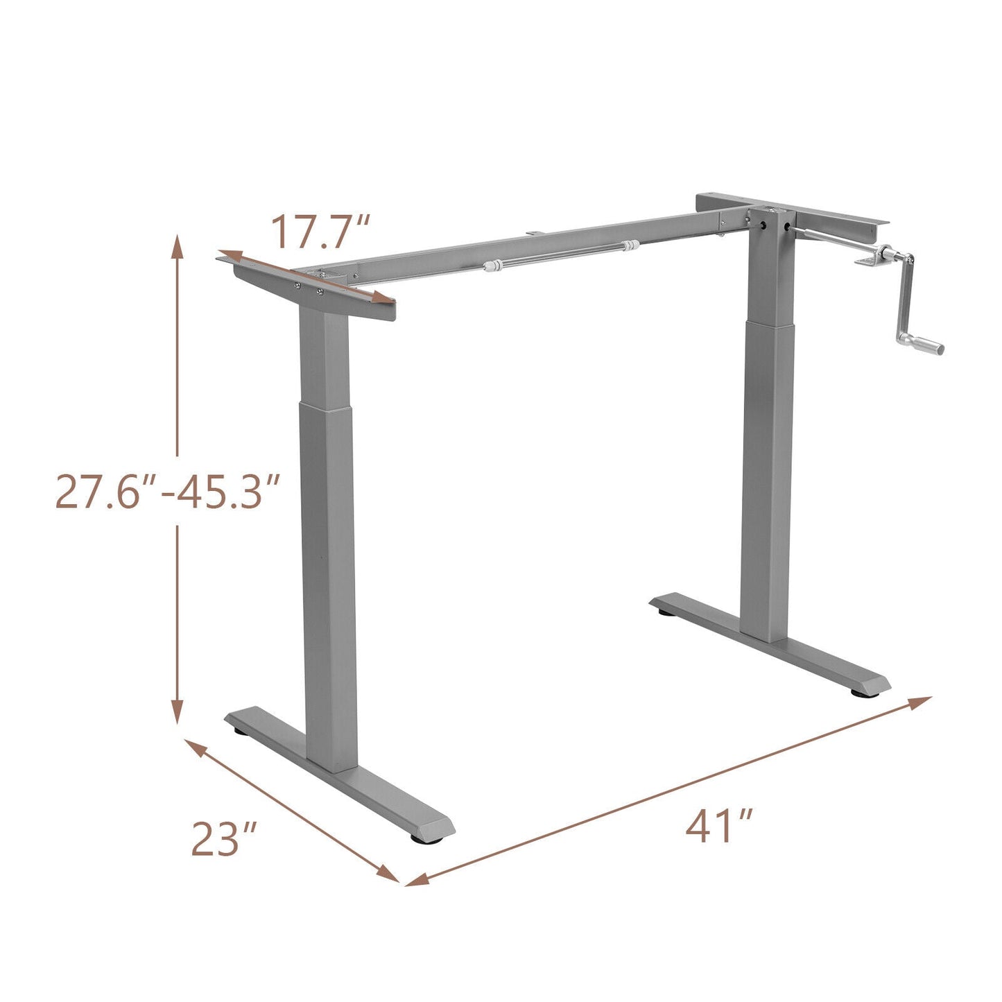 Hand Crank Sit to Stand Desk Frame Height Adjustable Standing Base-Gray