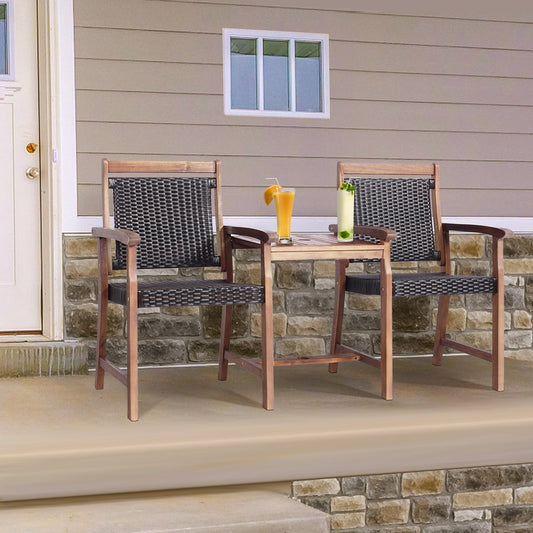 2-Seat Patio Rattan Acacia Wood Chair with Coffee Table - Tampa Home & Garden Store