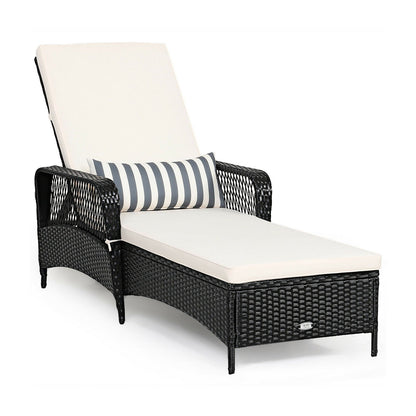 DirectDeals black wicker sunlounger with cream cushion and striped pillow adjustable back on Tampa Home & Garden Store