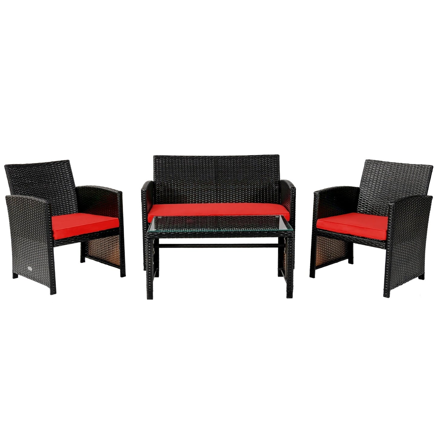 Juego de muebles de patio de ratán acolchado de 4 piezas - Azul marino