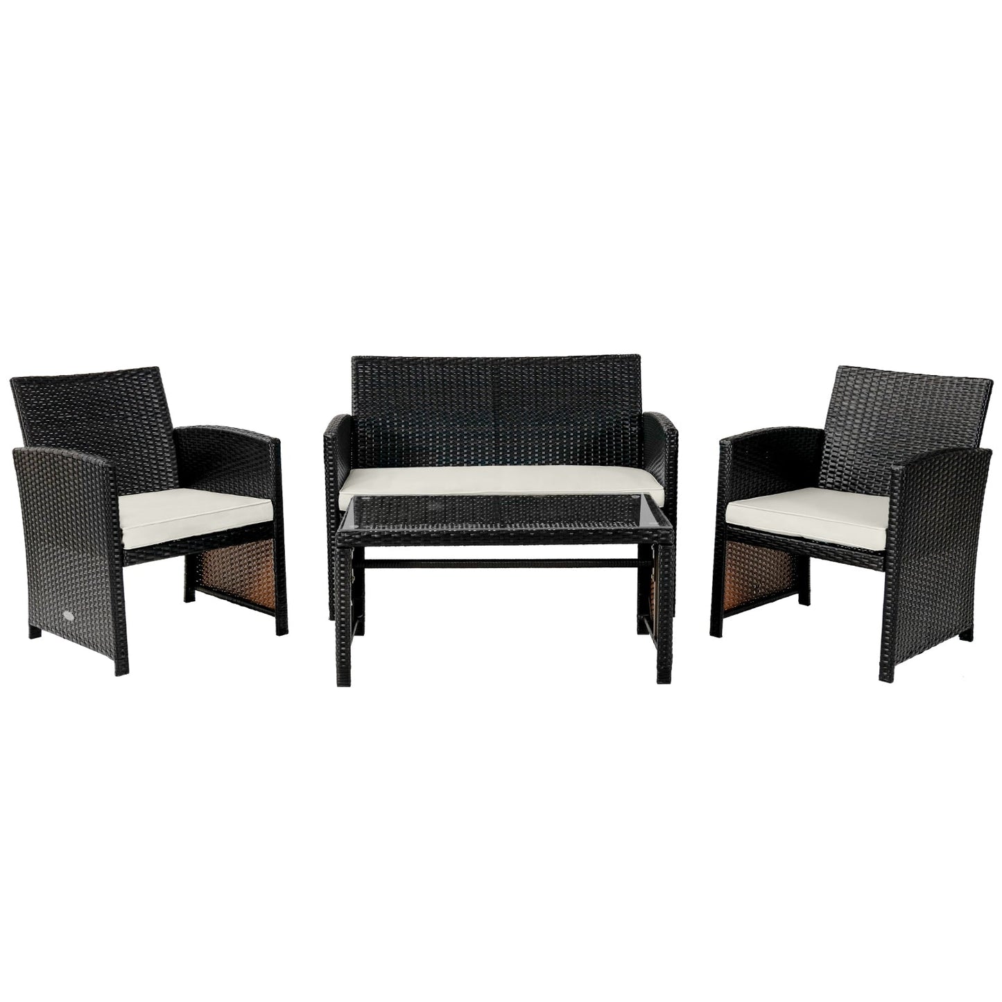 Juego de muebles de patio de ratán acolchado de 4 piezas - Azul marino