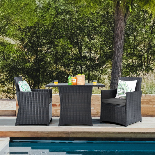 3 Pieces Patio Rattan Furniture Set with Cushion and Sofa Armrest-Gray - Tampa Home & Garden Store