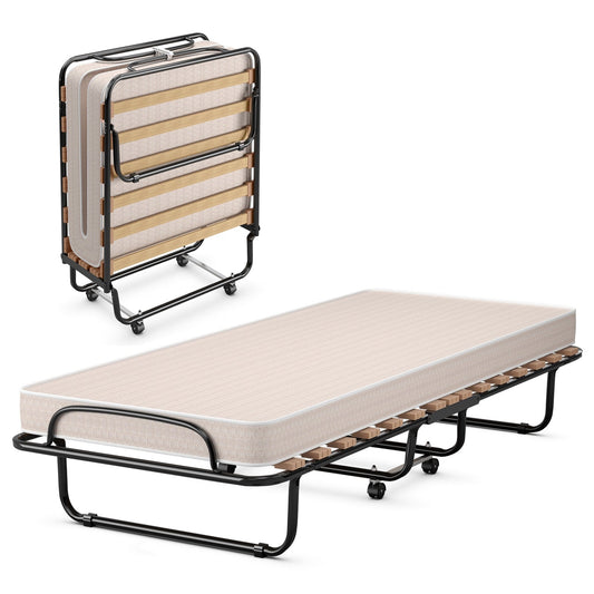 Portable Folding Bed with Memory Foam Mattress and Sturdy Metal Frame Made in Italy-Beige - Tampa Home & Garden Store