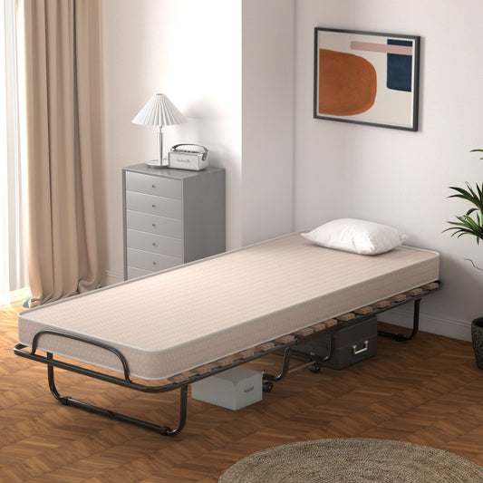 Portable Folding Bed with Memory Foam Mattress and Sturdy Metal Frame Made in Italy-Beige - Tampa Home & Garden Store